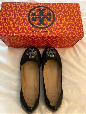 Tory Burch Black Patent Logo Ballet Flats
